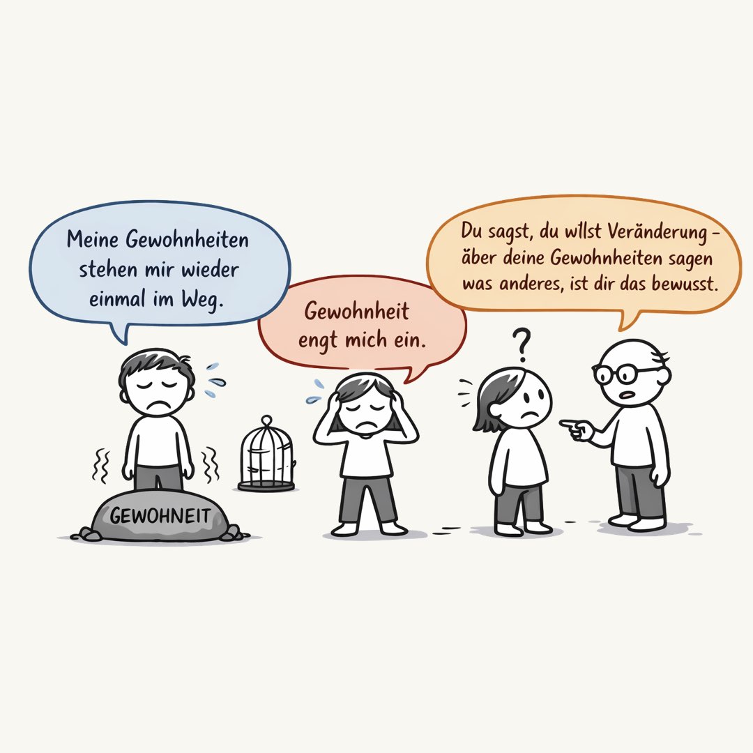 Meine Gewohnheiten stehen mir wieder einmal im Weg. Gewohnheit engt mich ein Du sagst, du willst Veränderung – aber deine Gewohnheiten sagen was anderes, ist dir das bewusst.