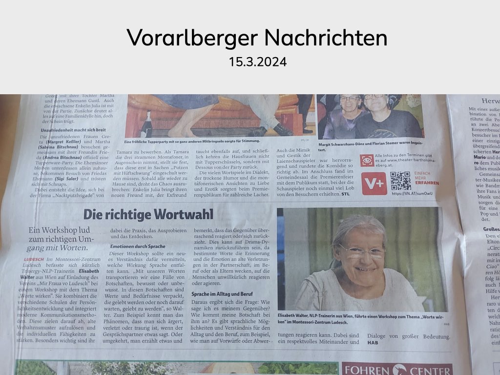 Vorarlberger Nachrichten berichten über den Workshop: Worte wirken